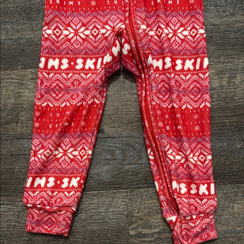 SKIMS Logo Plush Pointelle Footless Romper in Red Fair Isle Print - Picture 6 of 12